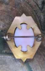 Well hand carved & signed 1910th Coral Psyche Goddess. Marked “S&W”Gold(?)/Gold Filled decorated brooch.