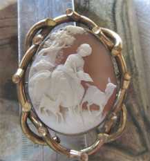 Museum Quality carving shepherd girl with two goats. Huge Pinchbeck Brooch. Circa 1875-1885. Signed