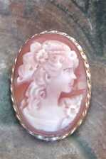 Hand carved Carnelian shell - portrait of Jenia P. Modern Gold Filled Brooch/Pendant circa 2020.