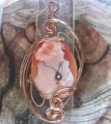 Huge Museum Quality Edwardian shell carved/signed from 1910th. 14K Gold Rolled pendant with old European Diamond & 20” chain.
