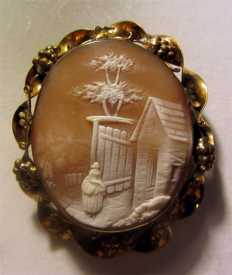 Huge nice carved Detailed Landscape. Circa 1875 Gold or GF Twisted Custom Frame Brooch/Pendant