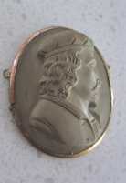 Hand carved Lava stone circa 1875-Medieval Man. Gold(?)/GP pendant/part of bracelet.