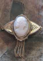 Gold Filled Brooch - profile and ornament Hand carved Light Sardonyx shell circa 1930
