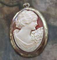 1910-1935 Greatly hand carved/signed Carnelian shell. Yellow 12K Gold Filled engraved Pendant/Locket