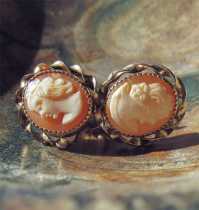 Hand carved carnelian shell clips earrings. Gold filled bezel circa 1930th -1940th