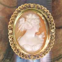 Great Quality carved & signed shell Beauty circa 1920th Gold Filled Filigree Brooch- from UK Auction.