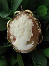 Hand Carved/signed shell - Before WWII Bacchanal. Gold Filled pendant/brooch 1920th - 1940th.-