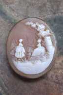 Circa 1880 Victorian carved shell - women at the tree Tiny Gold(?)/Gold filled(?) bezel pendant/ring top.