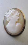 Hand Carved detailing light shell profile circa 1930th. Red/Yellow Gold/Gold Filled (?) pendant/brooch.
