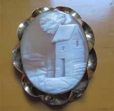 Victorian country house landscape circa 1890. Big Gold(?)/Gold Filled(?) double Brooch.