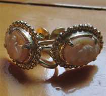 Hand carved shell in CORO clips/earrings. Gold filled bezel circa 1930th -1940th.