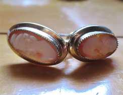 Hand carved shells in clips/earrings. Gold filled bezels circa 1930th -1940th.
