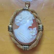 Great profile circa 1930-1940 hand carved/signed Carnelian Shell. Unique decorative 12K Gold filled brooch/pendant.