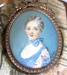 Victorian epoch hand painted pretty girl portrait Signed as on front De Senlig Gold washed huge pendant