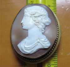 Georgian/Victorian Museum Quality carved/signed shell(L). Unmarked Big Gold(?)/Gold plated Brooch circa 1830th.