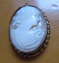 Well hand carved/signed shell circa 1910th - 1930th. Post WWI hallmarked 12K Gold filled pendant.