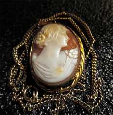 Best Quality shell carved/signed Circa 1920th-1930th Gold Filled double mirror pendant with 18” chain.