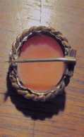Carved/signed shell Antique female circa 1820th - 1830th Tiny Low Carats Gold(?)/Gold filled brooch from UK.