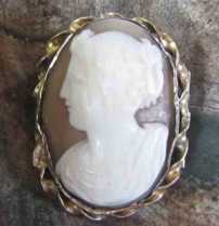 Classic Sardonyx shell Roman carved woman head. More than 150 y. o. Twisted rope bezel & original “C” clasp Gold filled Brooch