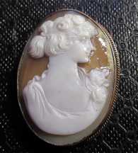 1910th-1920th Best Quality carved Beauty shell. Gold filled(?) pendant/brooch with gold chain.