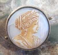 Queen Victoria, marked year - 1875 2 colors glass portrait. Rear type of clasp Gold filled or washed Brooch.
