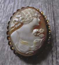Best hand carved/signed shell circa 1920th - 1930th. Post WWI Gold filled twisted rope brooch.