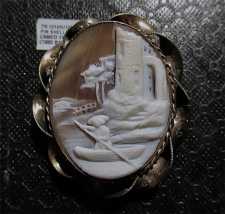 Museum/Best Quality fishermen in the lake and castle landscape. Huge Gold Filled Decorative Brooch/Pendant. Circa 1875-1885.