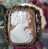 Great Carving Art Deco shell cameo, Gold filled & Cooper Brooch Circa 1915