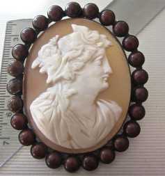 Late Victorian (circa 1885) woman’s profile shell carving Huge Gold gilded Brooch with rear ornament around.