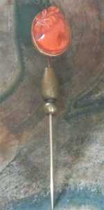 Art Nouveau 10K Yellow Gold (unmarked but tested) Pin Nicely Carved Red Coral Stone circa 1905-1915