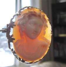 Museum Quality Victorian multicolored Bacchante circa 1870. In unmarked newer 14K White Gold brooch from 1920tn.