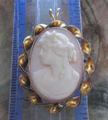 Selene - Goddess of The Night the Great carving Coral Marked/tested 14K Yellow Gold pendant circa 1910
