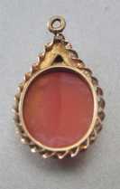 Great hand Carved Carnelian Shell Beauty circa 1930 Unmarked/Tested - 10K Yellow Gold pendant.