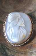 Early Victorian White shell - Bearded Old man circa 1850 Unmarked/Tested Low K Yellow Gold Brooch.