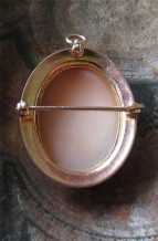 Hand carved Edwardian Shell- Psyche Goddess 10K+ Yellow Gold Brooch/Pendant circa 1910.