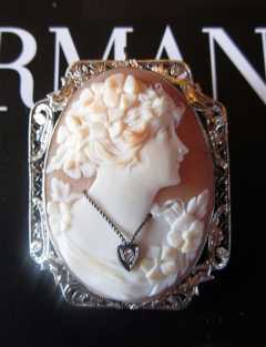 Museum Quality Art Deco 14K White Gold Cameo Habille Pin / Pendant