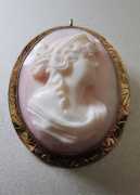 Hand carved/signed Coral-Victorian Classic circa 1895 Hallmarked 14K Yellow Gold Brooch/Pendant.