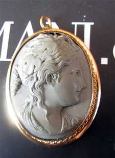 Victorian 10K Gold Pendant Cameo Nicely carved lava. Circa 1890