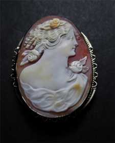 Great quality carving shell - Art Deco Beauty from 1920th profile Marked 14K White Gold filigree decor Brooch/Pendant.