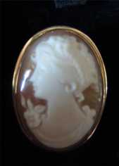 Italian fine detailed Carnelian Shell Beauty Cameo Brooch/Pendant Marked 14K Yellow Gold