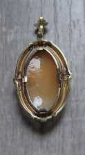 Hand carved Victorian/Edwardian Ceres circa 1905 shell. Hallmarked/tested 10K+ Yellow Gold Pendant.