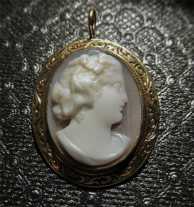 The Best Quality carved/signed Shell - Victorian Antique Bacchante Tested as more than 10K Yellow Gold Etched Brooch/Pendant