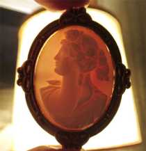 Museum Quality carved/signed Bacchante - Edwardian Corall stone Tested 10K+ Yellows/Red Gold Design Brooch circa 1905- 1920.