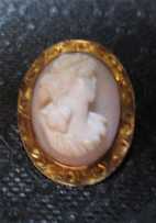 Hand carved Victorian Classic circa 1890th Coral stone. Hallmarked/tested 10K Yellow Gold Brooch.