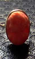 Ring Size 6 10K Yellow Gold( (unmarked/tested by machine) Hand carved Red Coral Stone circa 1890-1910 Victorian