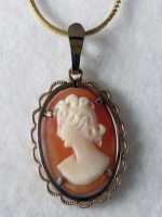 Carnelian Shell Italian Beauty in 14K Yellow Gold Bezel with 18’ Italian Style 14K Gold chain, from 1950th