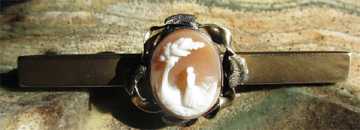 10K Yellow Gold( (marked ) carved Carnelian Tie Brooch Rebecca at the Wail Classic. Circa 1910 Cameo