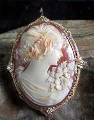 Vintage Edwardian Carnelian Shell Cameo Museum Quality Brooch 10K(marked) Gold Bezel 7.28 gram