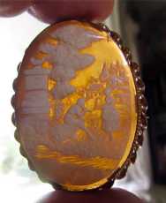 Vintage Edwardian Pastoral Scene Sardonyx Shell Cameo Brooch 10K (unmarked) Red Gold Bezel