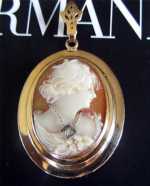 Little Master peace Cameo with Diamond 10K Marked Gold Frame pendant circa 1930